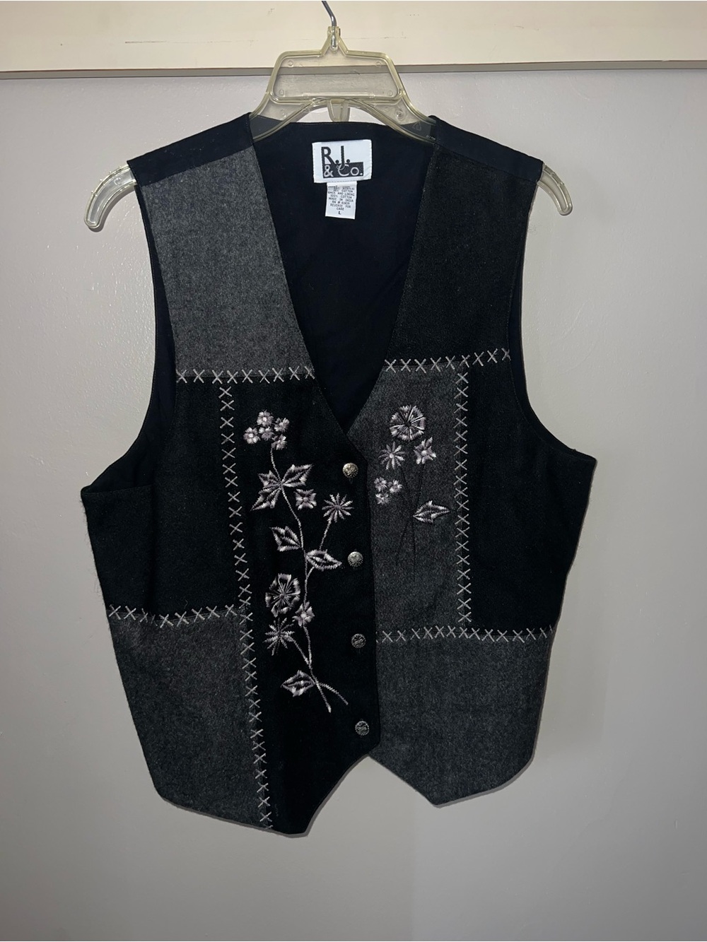 R.I & Co Black & Charcoal Embroidered Patchwork Vest